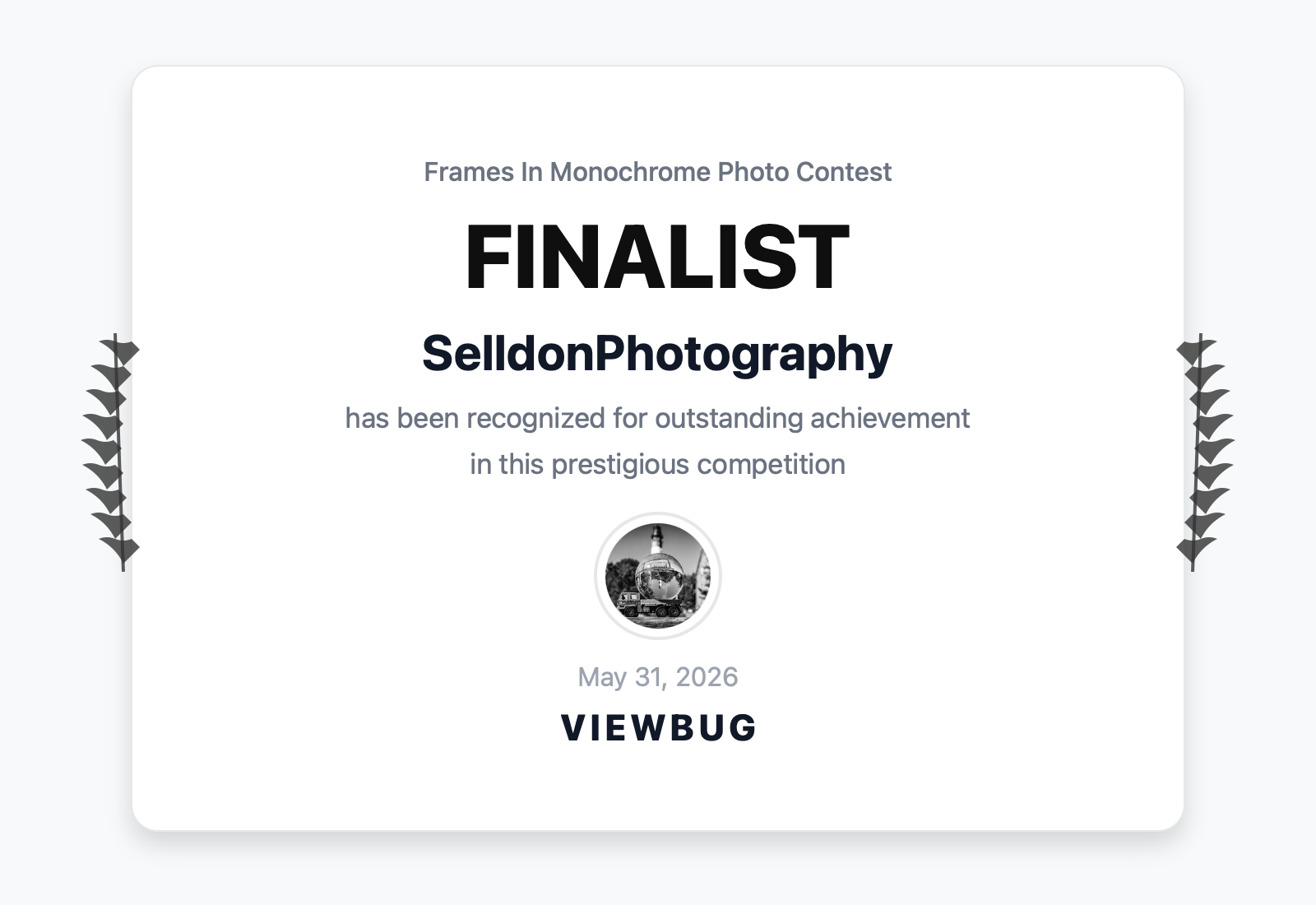 ViewBug “Finalist in Frames in Monochrome” (2026)